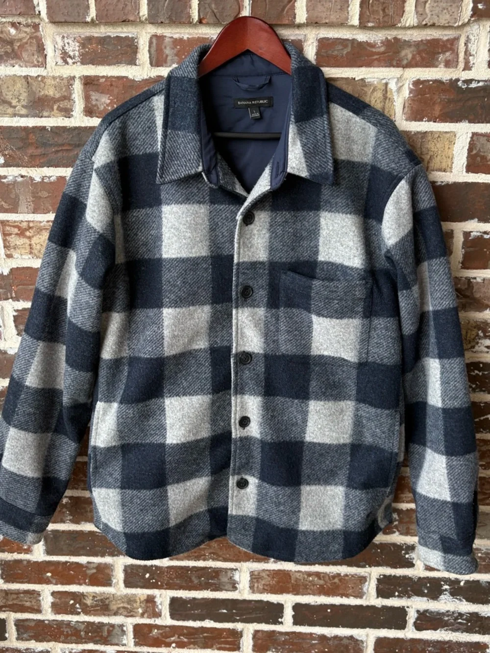 Banana Republic Navy Gray Plaid Heritage Shirt Jacket Shacket Size Large